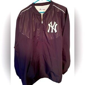 VTG New York Yankees Majestic Mens Size L Cool Base 1/4 Zip Warm-Up Jacket Navy